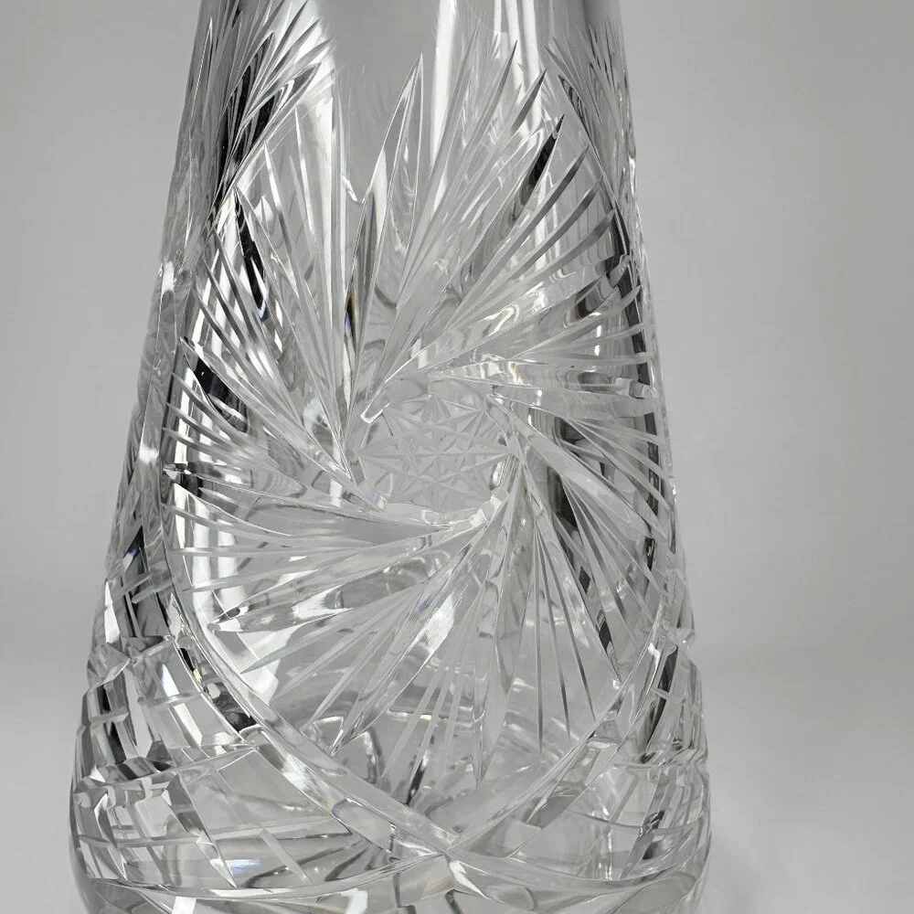 Decanter Crystal Cut Glass European MCM Starburst Diamond Pattern W/ Stopper 13
